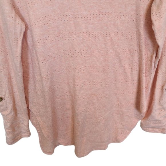 Anthropologie Akemi+Kin Womens XS Pink Perforated Pointelle Long Sleeves Shirt - Picture 3 of 8